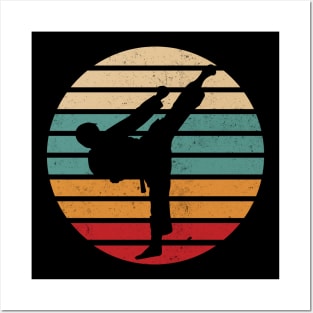 Karate Kick Retro Sun Karate Fighter Posters and Art